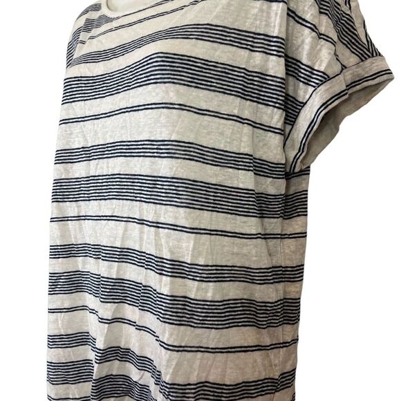 CHRISTIAN SIRIANO NEW YORK 100% Linen Striped Short Sleeve Button Back Top sz M - Picture 7 of 16